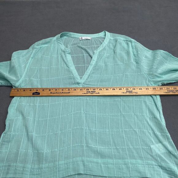 Carve Designs Split Neck Loose Long Sleeve Casual Shirt Womens XL Green Sheer - Picture 8 of 12